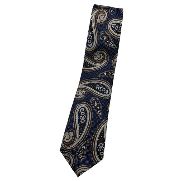 PRONTO UOMO Silk Necktie LUXURY Tie Changing Blue Gray Brown Paisley W:3" EUC - Picture 1 of 5